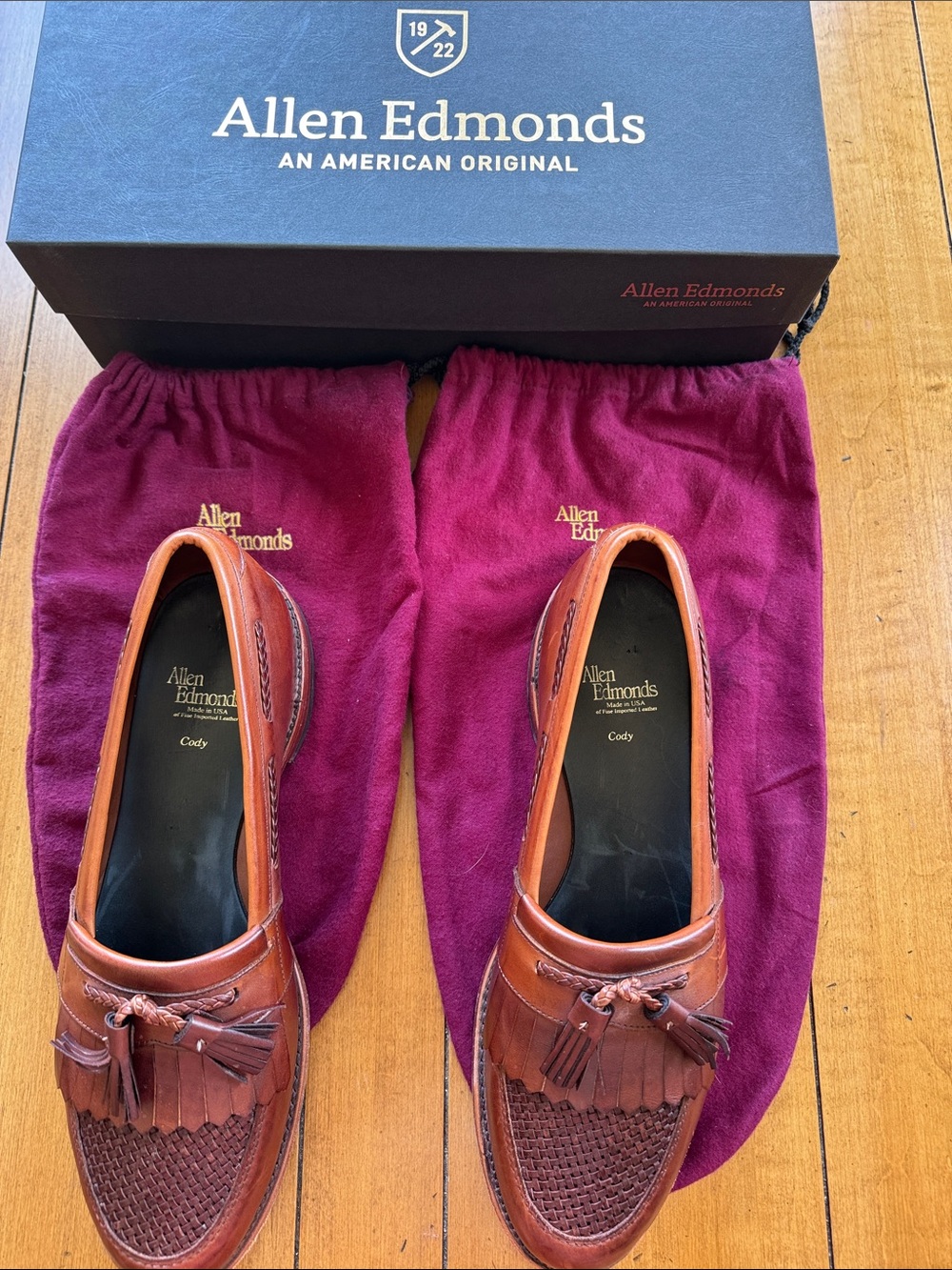Allen Edmonds Cognac Leather Tassel Kiltie Loafers